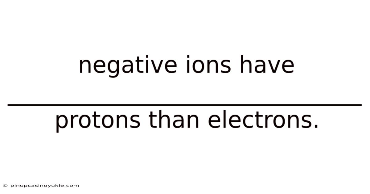 Negative Ions Have _______________________________ Protons Than Electrons.