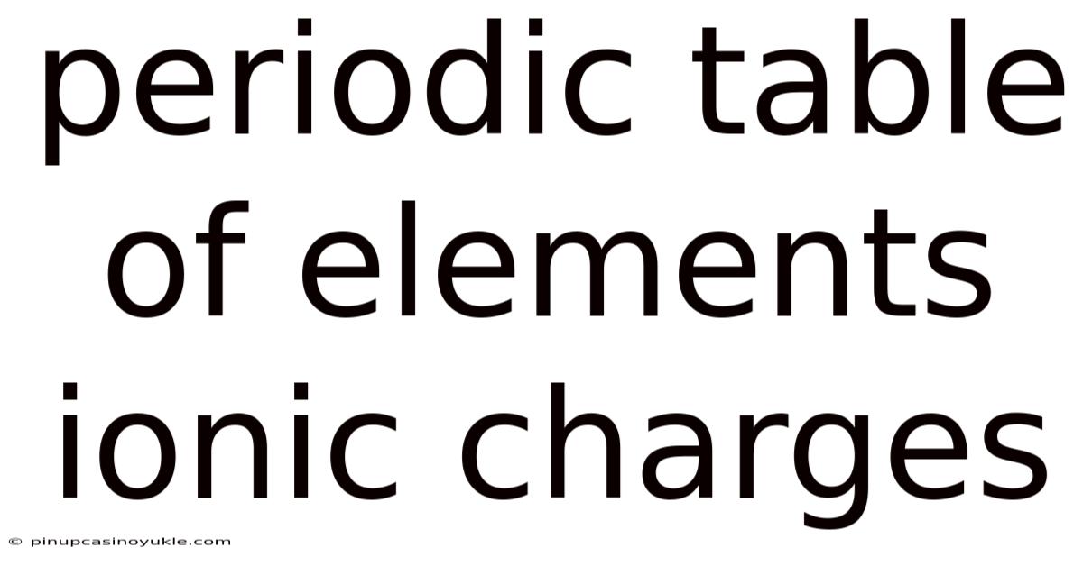 Periodic Table Of Elements Ionic Charges